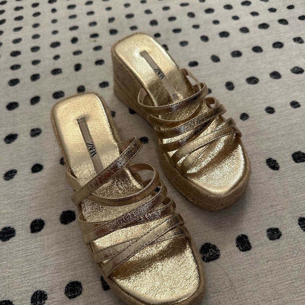 Zara Metallic Gold Wedge Sandals